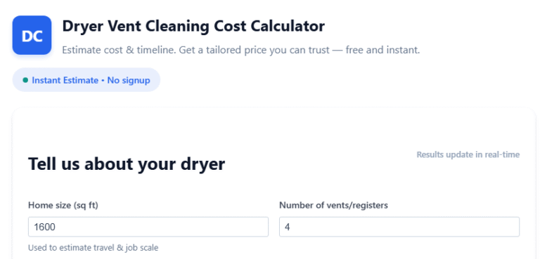 Free Dryer Vent Cleaning Cost Calculator 2025