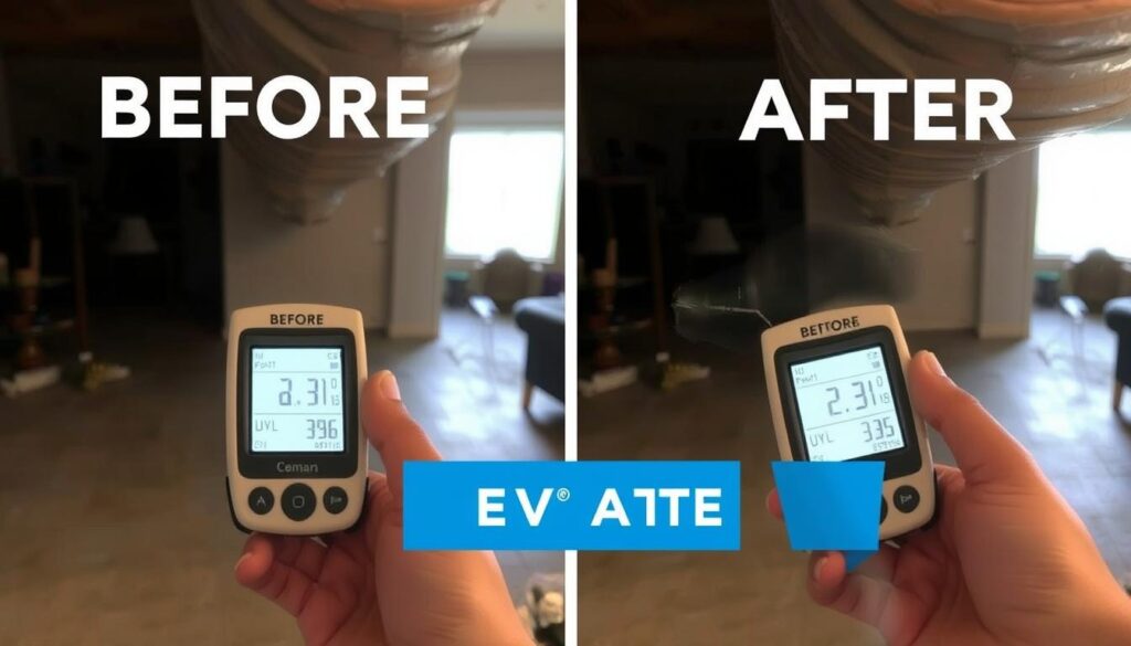 Before and after comparison of air duct cleaning in San Antonio showing improved air quality